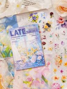 凤凰树叶花朵剪贴膜贴纸，日记贴纸簿，宠物花卉日记材料 - 套裝 - 查看 2