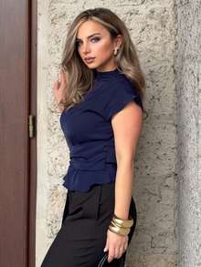 Jeta Ari Navy Blue Metal Buckle Decor Office Shirt - Navy Blue - View 4