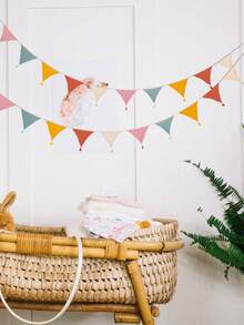 1 Set Long Multicolor Cotton Fringe Garland Hanging Fabric Bunting Banner For Wedding Birthday Baby Shower Party Decoration Colorful Pennant Indoor Outdoor Fence Roof Room Classroom Garden Hallway Festival Party Supplies Decor - Pink - View 2