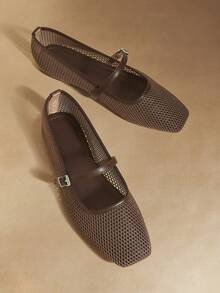 Rosivie 女士搭扣设计休闲百搭平底鞋 - 棕色 - 查看 1