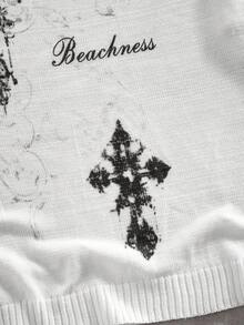 ROMWE MEN Men's Crew Neck Letter & Cross Graphic Casual Versatile Daily Wear Knit Short Sleeve Top - Multicolor - View 4