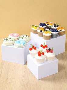 3/6-Piece Stackable Acrylic Dessert Display Stand Set - White Rectangular Tiered Riser For Wedding, Party Buffet & Holiday Decor (Multiple Sizes) - White Square - View 3