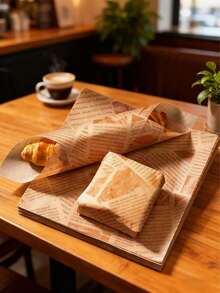 50/100 piezas Papel de envoltura para sándwiches resistente al aceite con patrones aleatorios, multiusos para panadería, cocina, picnic - Marrón - Ver 2