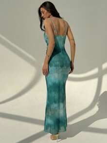 Aloruh 女士夏季印花镂空露背连衣裙，夏季度假连衣裙，沙滩连衣裙，波西米亚热带度假风连衣裙 - 藍色 - 查看 11