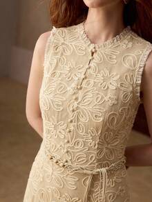 MOTF PREMIUM 时尚花卉优雅美人鱼下摆中长连衣裙 - 杏色 - 查看 1