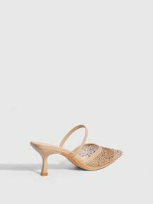 CUCCOO SZL Women's Fashionable Elegant Commuting Rhinestone Pointed Toe High Heel Pumps - Apricot - View 3