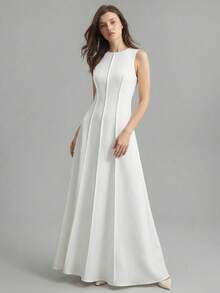 Ontre 2026 New Spring/Summer Woven Fabric Dress, Waist Cinched A-Line Silhouette, Sleeveless, Minimalist Design, Suitable For Business, Casual, Independence Day, Urban Chic, Commuting - White - View 5