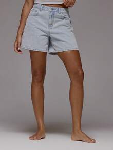 MUSERA 及膝牛仔短裤，秋季基础款，可爱街头风，外出休闲百搭，春夏必备单品 - 淺藍色 - 查看 2