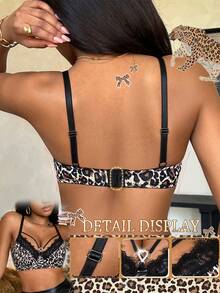 1pc Women's Underwire Bra With Leopard Print Lace Patchwork, Thin Cup - Multicolor - View 2