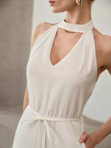 MOTF PREMIUM 女士开领露背斜插口袋系带宽松阔腿连体裤 - 白色 - 查看 2