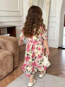 DAZY Young Girl Floral Pattern V-Neck Ruffle Sleeve Fashion Dress - Multicolor - View 4