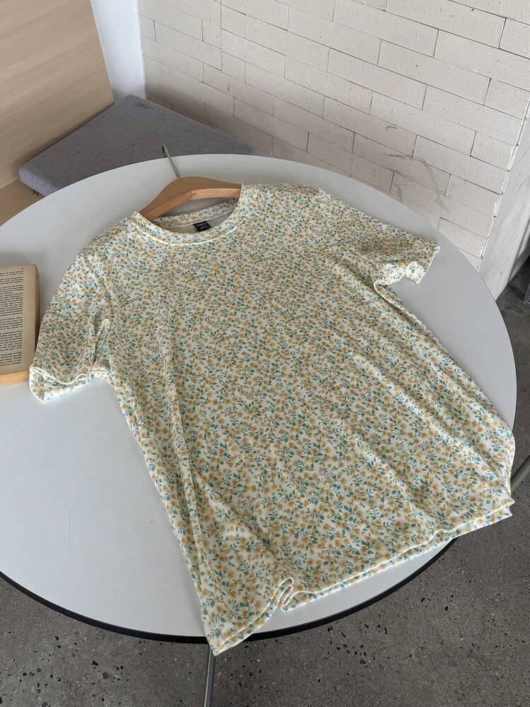 Women's Casual Ditsy Floral Short Sleeve T-Shirt, Summer