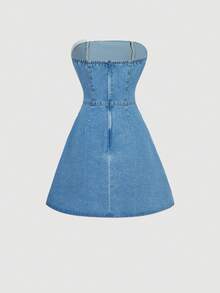 SHEIN MOD Women's Asymmetric Design Denim Camisole Dress - Blue - View 2