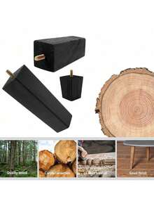 Bộ 4 chân gỗ vuông màu đen, chân ghế sofa bằng gỗ nguyên khối, chân thay thế cho đồ nội thất, thích hợp cho ghế sofa, tủ, bàn đầu giường, ghế, v.v. - màu đen - Xem 6