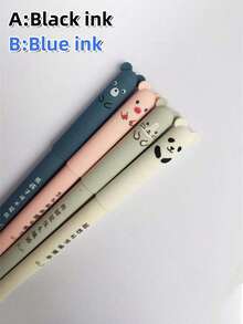 4Pcs/Set Kawaii Pig Bear Cat Mouse Erasable Gel Pen, 0.35mm Blue Black Ink, Back To School Office Stationery Supplies Gift - multicolor - View 2
