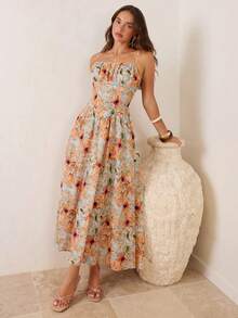 Enchnt 女士印花褶皱腰身优雅度假连衣裙 - 彩色 - 查看 7