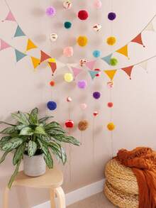 1 Set Long Multicolor Cotton Fringe Garland Hanging Fabric Bunting Banner For Wedding Birthday Baby Shower Party Decoration Colorful Pennant Indoor Outdoor Fence Roof Room Classroom Garden Hallway Festival Party Supplies Decor - Pink - View 4