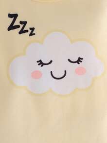 新生儿柔软面料黄色云朵星星可爱图案长袖连体衣套装 - 黃色 - 查看 4