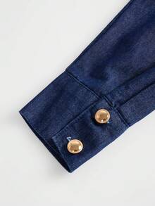 GlowEve Women's Casual Washed Front Button Denim Dress - Blue - View 3