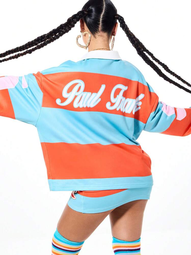 SUMWON Maglia a righe da rugby da donna, manica lunga, collo, design a blocchi di colore a righe orizzontali, casual, vintage, sportiva, pullover