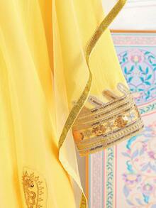 Tween Girl 2pcs Set Sequin Decor Middle Eastern Abaya And Dress - Yellow - View 5