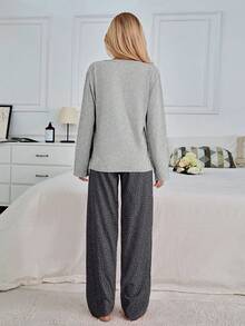 EURMUSE 100% Cotton 2Pcs Eye&Heart Printed PJ Set - Light Grey - View 2