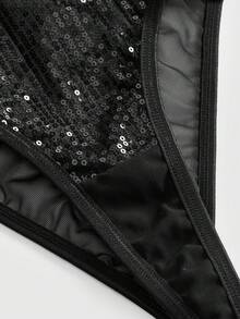 ROMWE Grunge Punk Punk Rock Music Festival Y2K Sequin Fabric Sexy Jumpsuit - Black - View 3