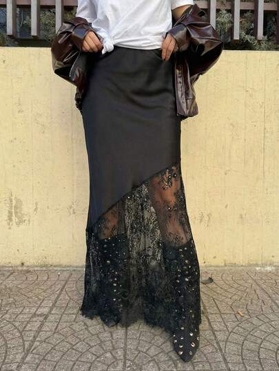 Briarwyn 2026 New Arrive Women's Elegant Lace Patchwork Sheer Bodycon Mini Skirt, Suitable For Dates