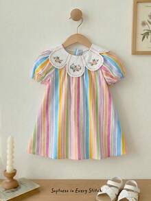 Cozy Pixies 女婴碎花印花撞色荷叶边领无袖束腰连衣裙 - 粉色 - 查看 9