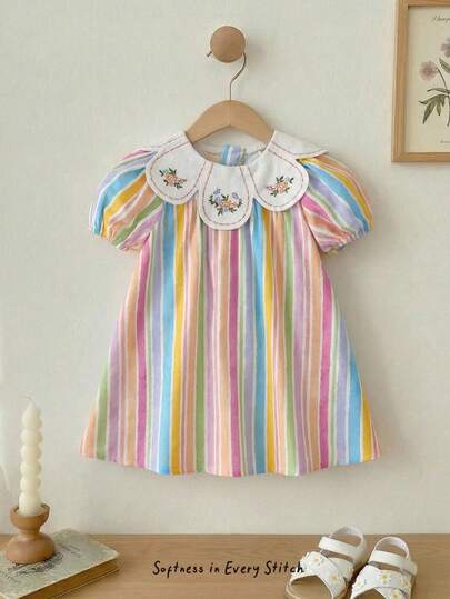 Cozy Pixies 女婴碎花印花撞色荷叶边领无袖束腰连衣裙