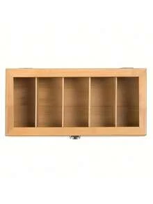 1pc Wooden Tea Bag Storage Box - Multifunctional Tea Cabinet With Shelves For Coffee And Tea Bags, Desktop Organizer Display Box - Khaki - View 7