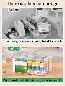1PC, Medicine Storage Box, Transparent Desktop Storage Box, With Flip Cover Dustproof Storage Box. Household Mini Medicine Storage Box. Multi Functional Storage, Which Can Store Cosmetics, Facial Mask, Stationery, Sundries, Etc - Clear - View 7