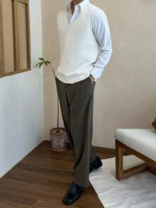 DAZY Men's Deep V-Neck Knit Top, Street Style, Summer - White - View 6