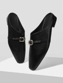 Mnmlis 女士时尚百搭通勤搭扣平底鞋，圣诞节必备 - 紺色 - 查看 2