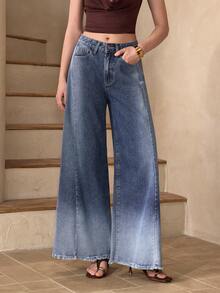 Selenza 女士休闲百搭日常口袋纽扣喇叭裤 - 藍色 - 查看 7