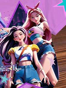 SHEIN Explorewe 一件可爱韩流女孩印花宽松粉色短袖上衣，适合女孩穿着，是送给青少年的绝佳圣诞礼物，适合春、夏、秋、冬四季穿着。 - 粉色 - 查看 4