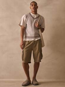 Musero V Neck Sleeveless Cable Style Knit Jumper Tank Top Vest Look Sweater Contrast Panels Spring Summer Essentials - Multicolor - View 5