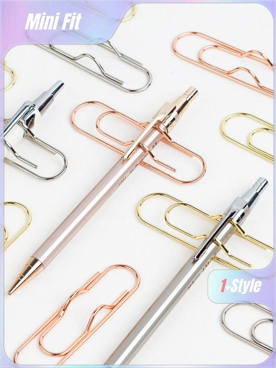 1 Set Of 3Pcs Creative Metal Pen Clip, Paperclip, Stationery Clip, Office Folder, Book Clip, Strong Long-Tail Receipt Clip - Multicolor - View 1