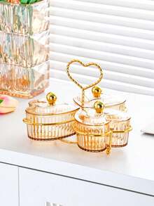 1pc Heart-Shaped Party Food Service Tray, Appetizer Platter, Multipurpose Snack Bowl Tray For Nuts, Candies, Fruits, Reusable Plastic Snack Plate, 3/4/5 Compartments, Champagne Color - Multicolor - View 5