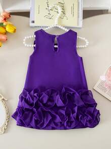 Elladie kids Baby Girls' Elegant Sleeveless Bow Decor Ruffle Mesh Dress, Minimalist Fashion For Spring/Summer - Royal Blue - View 2