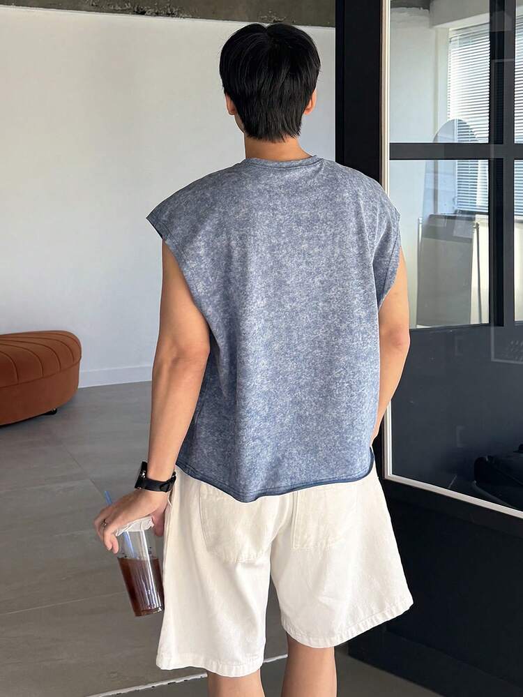 Men's Loose Fit Short Blue Street Style T-Shirt, Summer