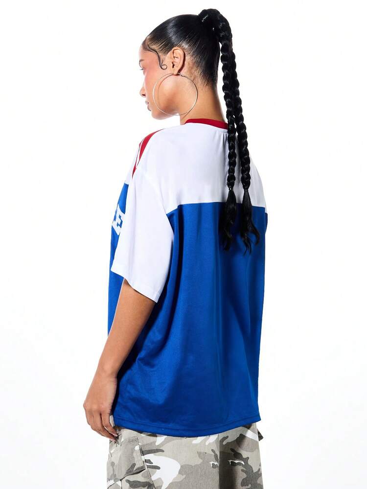 SUMWON WOMEN Oversized France 33 Mesh V-Neck Top