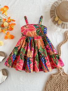 SHEIN Babygirl Vacation Casual Cute Floral Print Camisole Dress - Multicolor - View 1