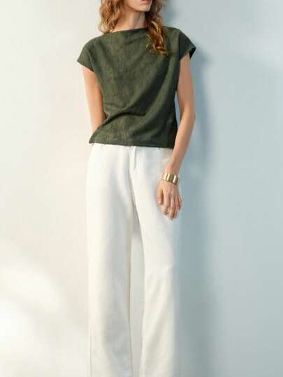 Maija 女士圆领短袖宽松优雅休闲T恤，夏季