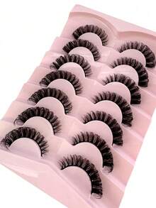 7 Pairs DD Curl Russian False Eyelashes Volume Curly Fluffy Cat Eye Effect Lengthened Outer Corner For Glam Makeup - Black - View 6