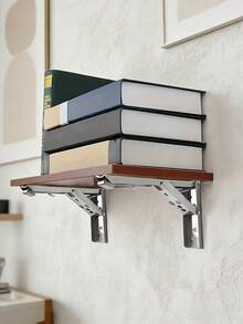 Stainless Steel Foldable Shelf Bracket (2 Packs) Spring-Movable Space-Saving DIY Wall-Mounted Partition Triangular Support Shelf Bracket For Tables And Benches, Includes Screws - Multicolor - View 3