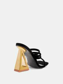 Glitzique Women's Black High Heel Shoes With Gold Pyramid Decor Mule Sandals, Elegant Party Dual-Use Slip-On High Heel Slides Spring Shoes Summer Shoes - Black - View 5