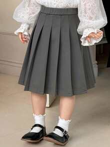 DAZY Young Girls Solid Color Pleated Skirt, Fall Clothes - Grey - View 5