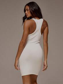 MUSERA ESSENTIALS Ribbed Scoop Neck Racer Back Loose Fitting Mini Dress Spring Summer Holiday Everyday Cute Daily Basics Essential - White - View 2