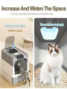 Kotak Pasir Kucing Besar (Dengan Laci dan Sekop) - Dilengkapi Desain Saluran Ganda untuk Mencegah Bau dan Cipratan Secara Efektif, Terbuat dari Bahan PP Tebal, Cocok untuk Kucing Besar dan Rumah Tangga dengan Banyak Kucing. Mudah Dibersihkan, Skema Warna Hitam dan Abu-abu yang Elegan Merupakan Hadiah Ideal untuk Pecinta Kucing. - Satu-Ukuran - View 2